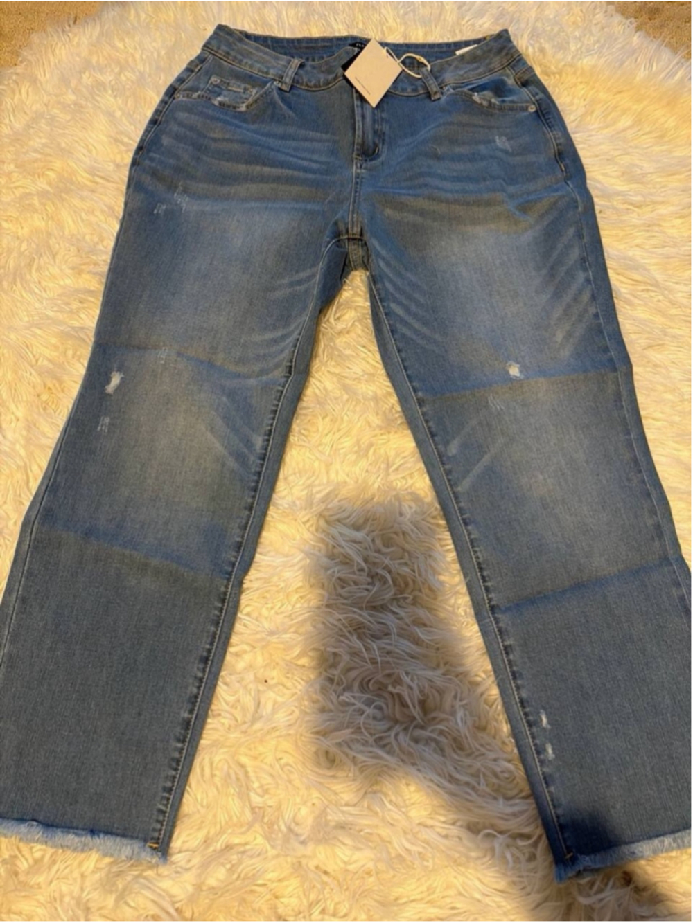 Flamingals mid-rise distressed straight-leg cropped jeans XL